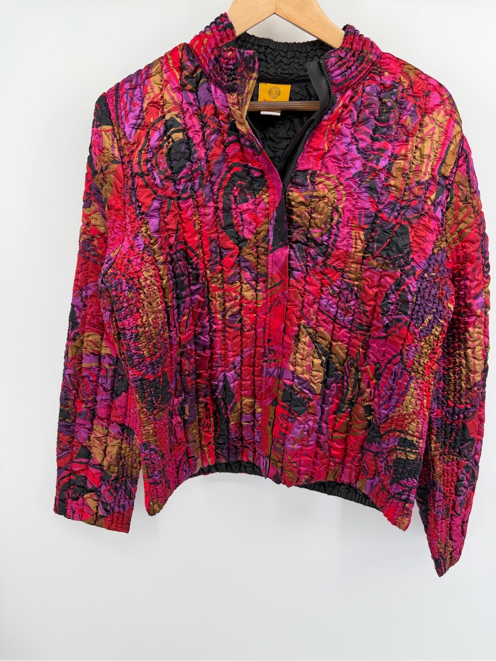 Ruby Rd. Quilted Bomber Jacket in Magenta, Black & Gold